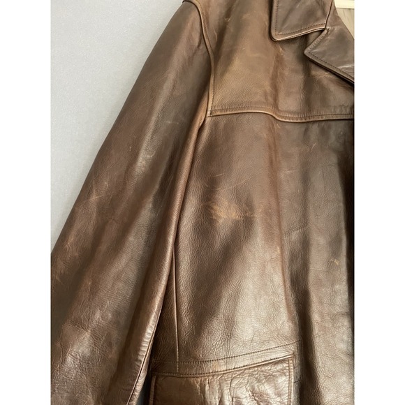 J.Crew Men XL Brown Leather Car Coat Jacket Patina Pebble Heavy Barn‎ Chore Y2K - Picture 4 of 16